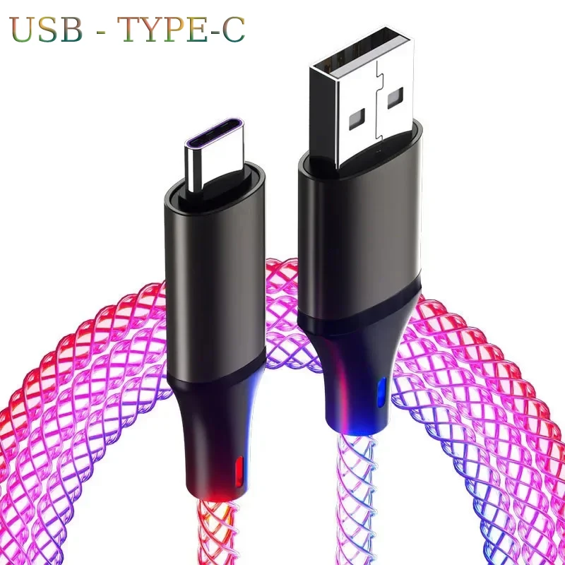 3 في 1 66 واط 6A كابل شحن سريع RGB ضوء USB نوع C م...