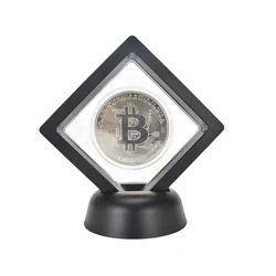 Silver Gold Plated Cryptocurrency Collectible Coin with Display Stand - Elegant Home and Office Decor Gift Set (Silver Coin Black)