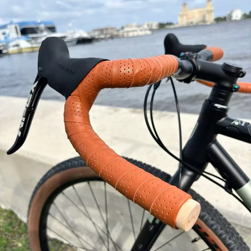 Brown Bar Road Bike Grip Tape Woven Leather Short Track Grips