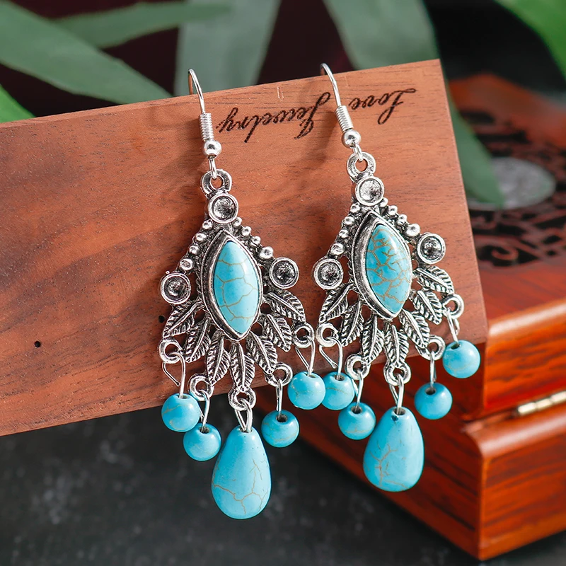 Böhmische türkis farbene Wasser tropfen ohrringe für Frauen brincos femme baumeln Haken ohrringe Mädchen Party Schmuck Geschenk