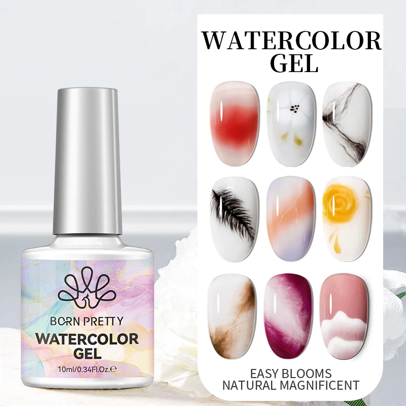 BORN PRETTY 10ml Clear Blossoming Gel Nail Polish - Watercolor Marble Effect Enhanced Varnish
