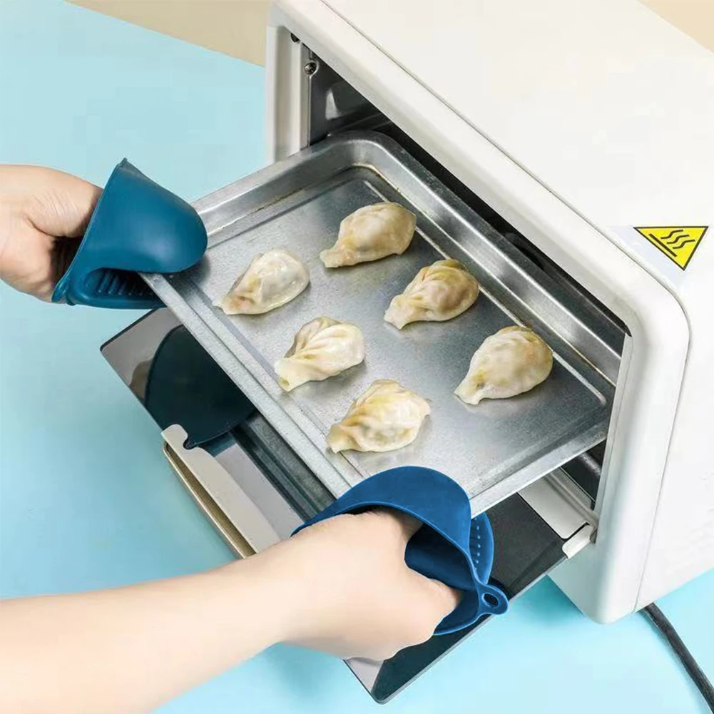 6-2pcs Silicone Oven Mitts Heat Resistant Anti Scalding Non Slip Gloves Cooking Baking