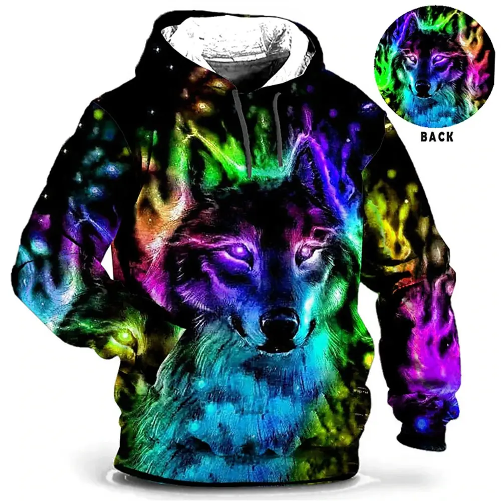 thumbnail image 1 of Nueva sudadera con capucha con estampado 3D de lobo y textura para hombre, de manga larga, informal, holgada, de gran tamaño, para exteriores, Y2k, 1 of 5