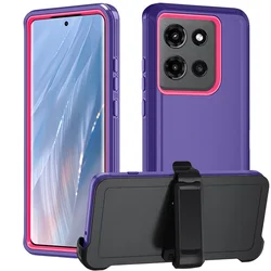 Triple - Layer Armor Hybrid Protective Case with Belt Clip for Motorola Moto G Stylus 5G (2023) (PURPLE RED)