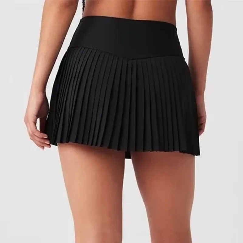 Pleated Sports Skirt Women Fake Two Piece Quick Dry Tennis Skirt Pants Anti-Shine Fitness Yoga Outer Wear