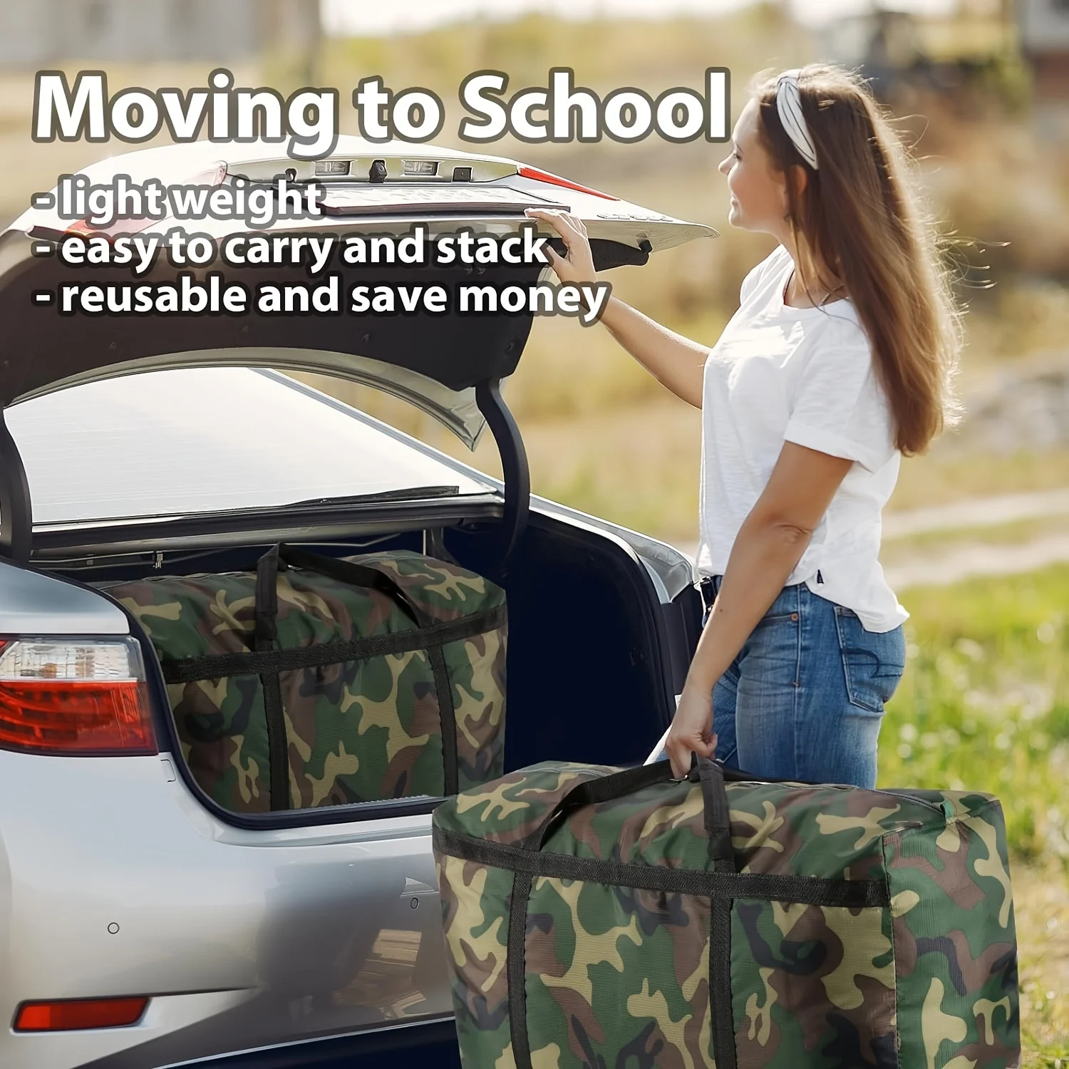 Extra Large 100L Camo Moving Bags - Heavy Duty, Waterproof Storage with Durable Handles & Double Zipper Closure 4
