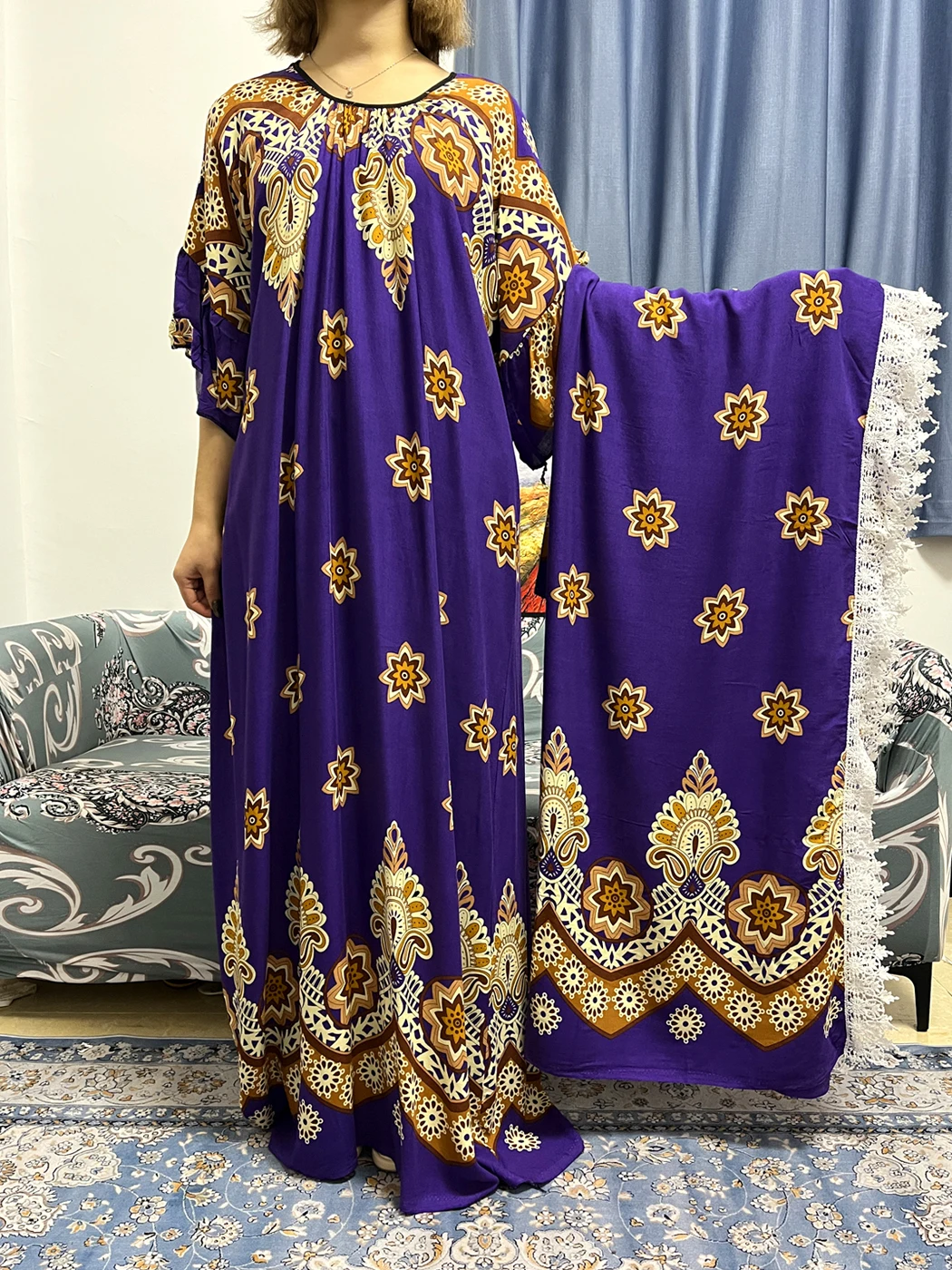 Abayas For Women 2023 Muslim Fashion Floral Print Femme Robe Musulmane Islam African Dress Caftan Marocain With Large Scarf