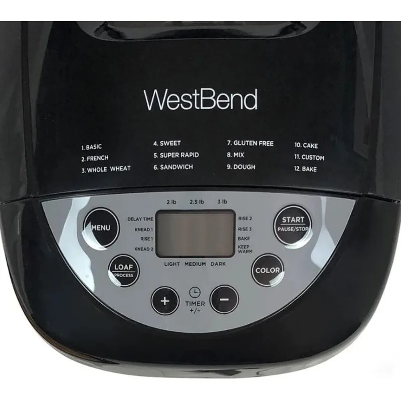 West Bend Hi-Rise Bread Maker Programmable Horizontal Dual Blade with 12 Programs Including Gluten Free, 3-Pound, Gray