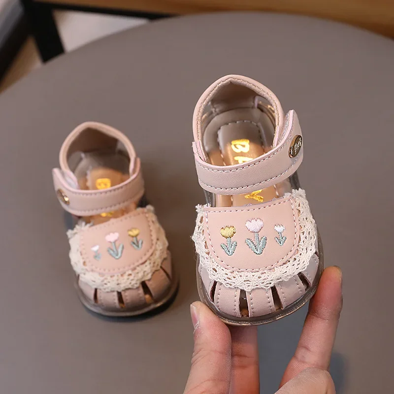 Summer Baby Girls Sandals PU Leather Fashion Embroidered Flowers First Walkers Infant Soft Indoor Shoes