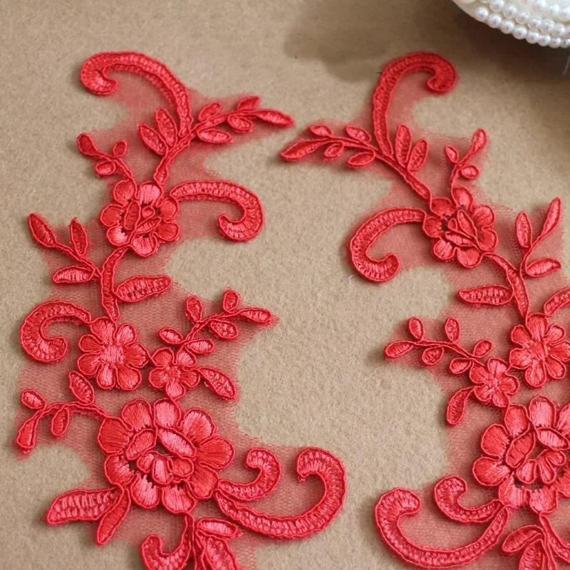 6PC 25*9cm 화이트 웨딩 드레스 레이스 아플리케 액세서리 자수 레이스 아플리케 패브릭 DIY 레이스 트림
