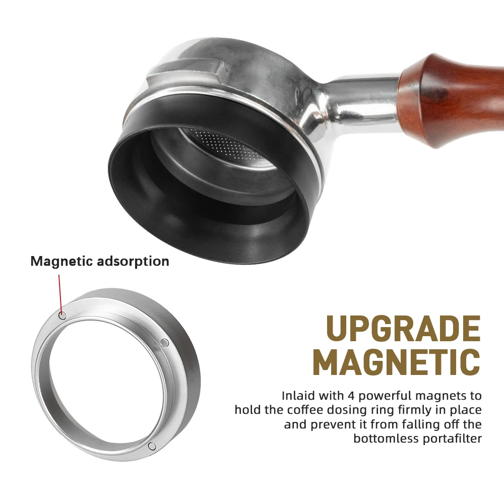 DIKEBAO Koffie doseerring 51 mm zeefdrager trechter aluminium magnetische accessoires espresso vultrechter koffiepoeder zwart
