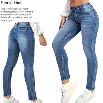 Y2k Jeans Jeans For Woman Elastic Blue Skinny Trousers Simple Design Classic Denim Pants Retro Style High Waist 1