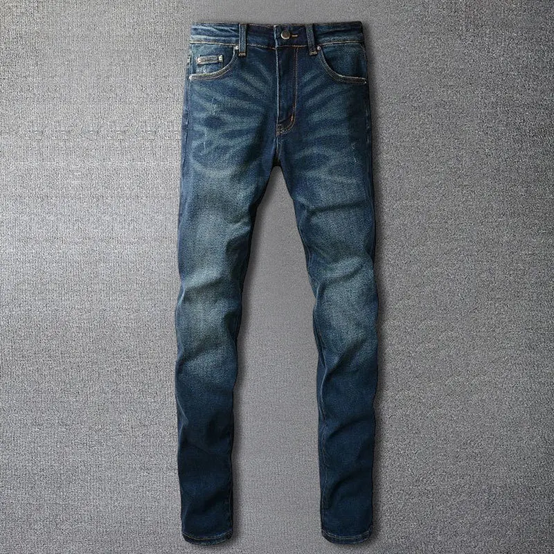 

Джинсы мужские джинсовые в стиле панк-рок, рваные брюки скинни из денима, мотоциклетные синие джинсы в стиле High Street, весна