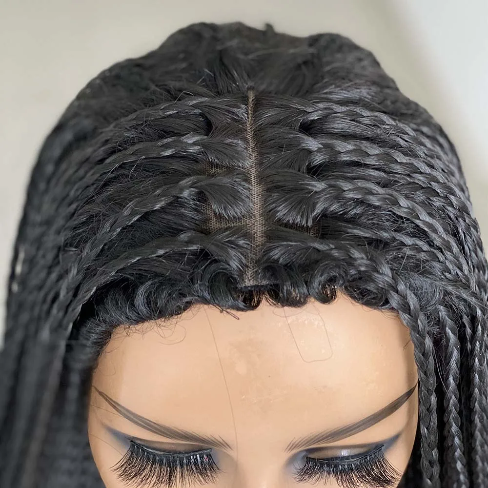 Synthetic Braided Wigs For Black Women Ombre Synthetic Braids Long Box Braided Wigs Fake Scalp Braiding Hair Cosplay Machine Wig
