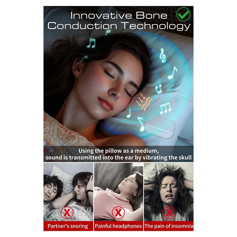 Bone Conduction Bluetooth 5.2 Speaker,White Noise Sleep Machine Bluetooth Music Box Under Pillow For Improved Sleep