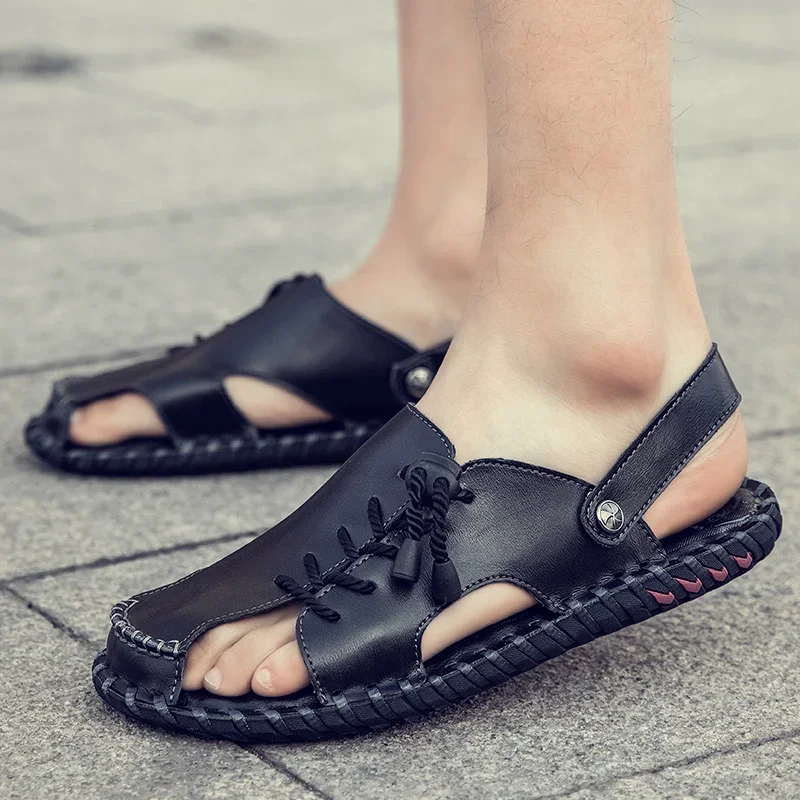 Summer Sandals Men Leather Classic Roman Sandals Slipper Outdoor Sneaker Beach Rubber Flip Flops Men Water Trekking