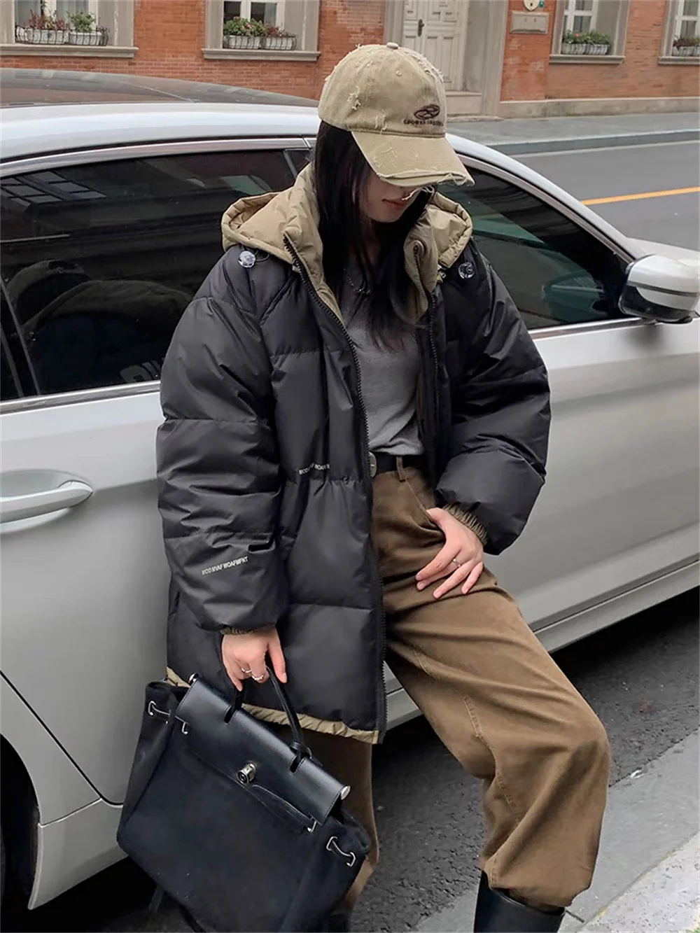 European Street Fashion Label Letter Down Jacket for Men and Women in Winter, New Loose  Oversized Duck Down Bread Jacket
