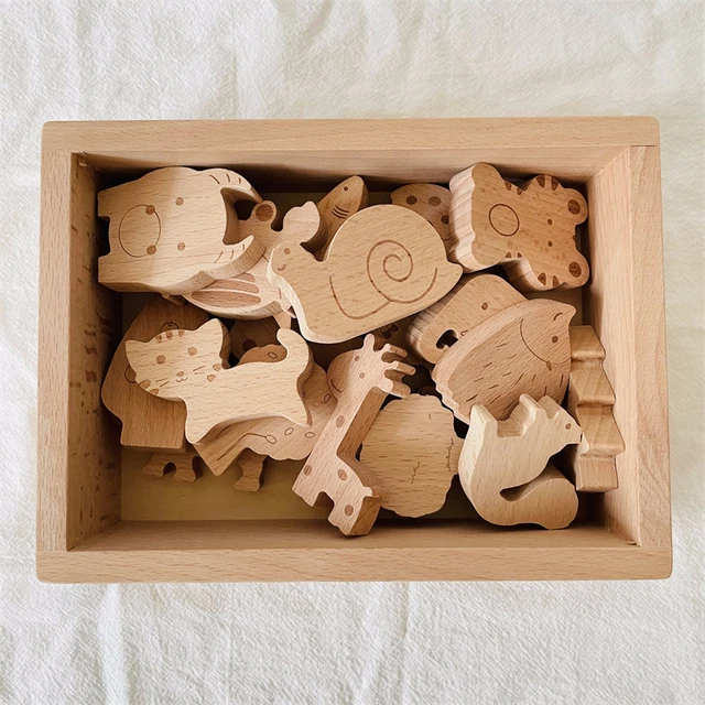 Wood Animal Figures Toys Handicraft Mini Animals Learning Toys Nordic Wooden Blocks Openend Play Educational Toys for Children 6