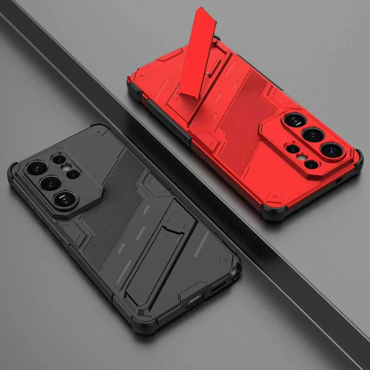 Armor Shockproof Phone Case with Holder and Lens Protection Cover