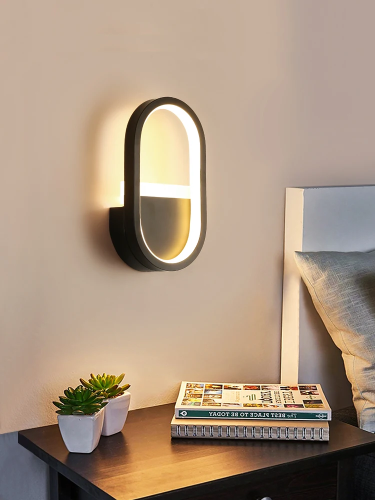 

Led Wall Lamp Minimalist Nordic Modern Living Room Bedroom Foyer Decoration Hotel Bedside Light 16W Black White Iron&Acrylic