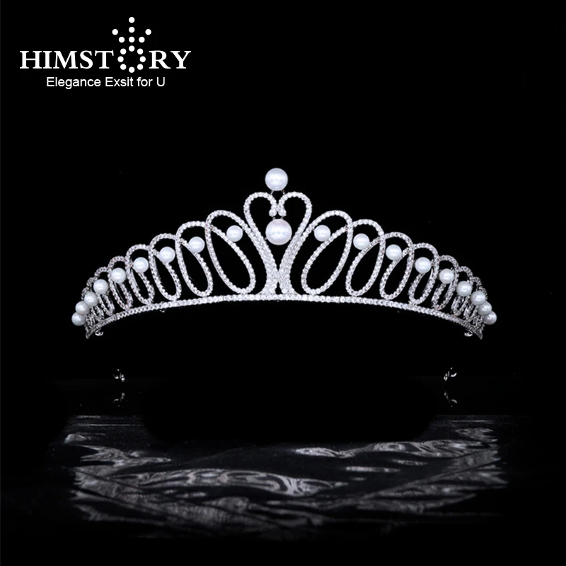 Himstory Elegance Birthday Swan Pearl Princess Zircone Crown Bride Wedding Diademi Copricapo Girls Wedding Party Accessori Per Capelli