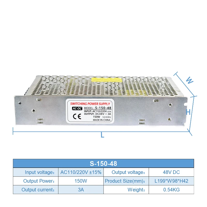 AC 48V 150W 3A 스위칭 전원 공급 장치 변환기 110V 220V AC 인버터 LED 조명 장치 드라이버 어댑터 변압기 SMPS