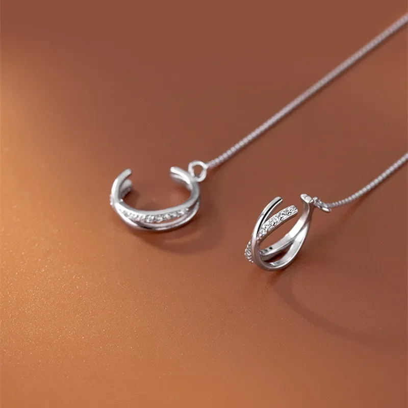 Ear Clip Earrings Non-Piercing Cuff For Women Tassel Rhinestone Chain