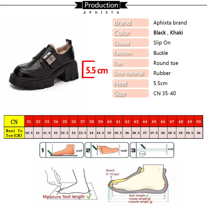 Aphixta Brown Long Plush Warm Ankle Boots Furry Buckle Fashion Women Boots Slip On Black Winter Shoes botas mujer botines