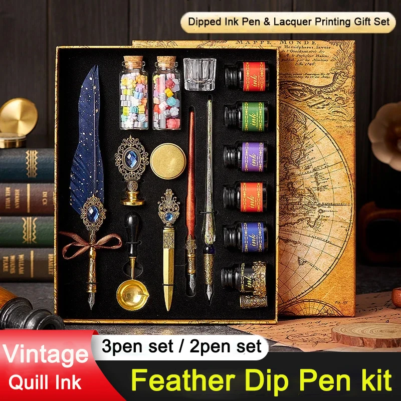 VintageQuillInkPenSetEuropeanStyleFeatherPenSetFeatherInk