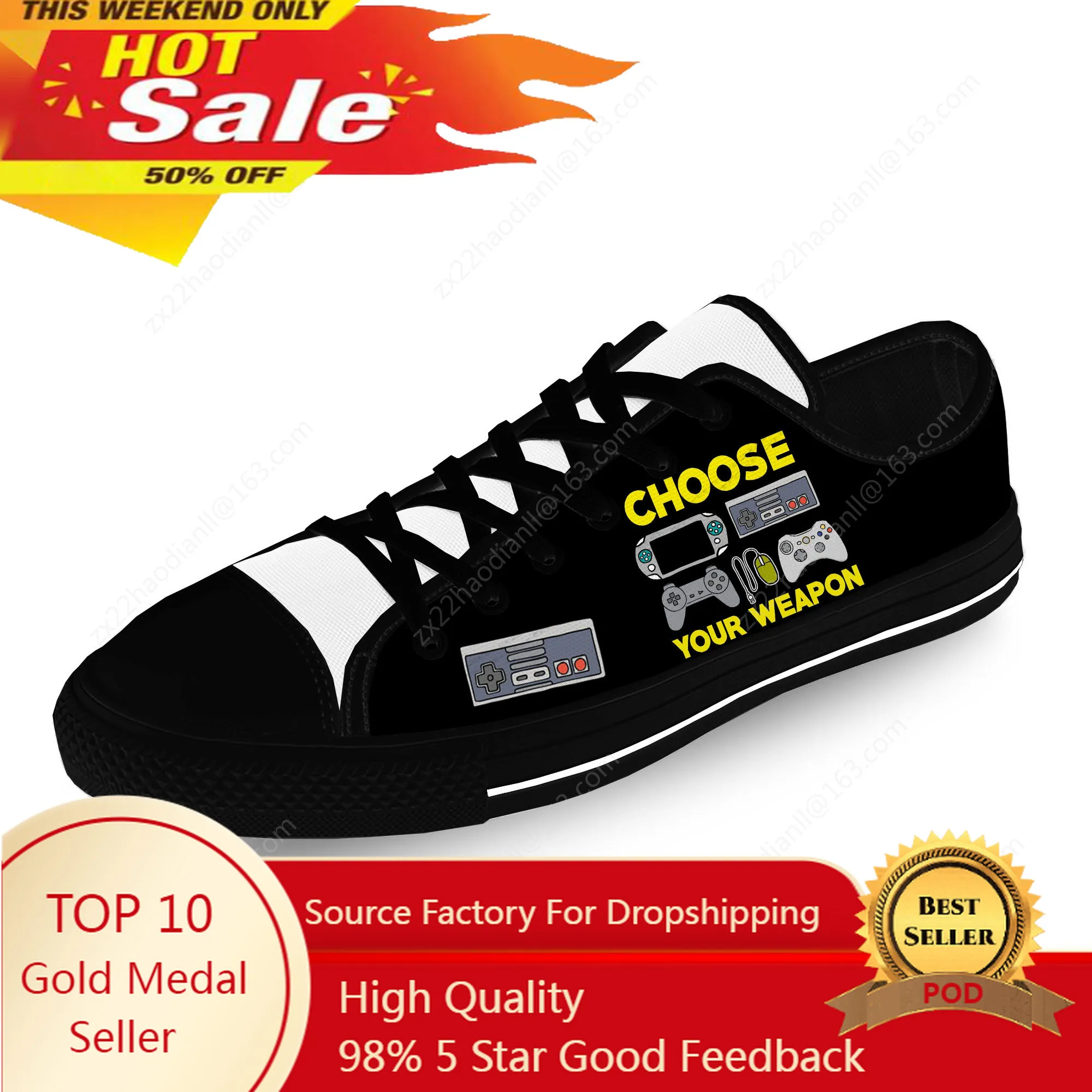 Choose Your Weapon Low Top Sneakers Mens Womens Teenager Casual Shoes Game Controller Canvas Shoes 3D Print Lightweight shoe