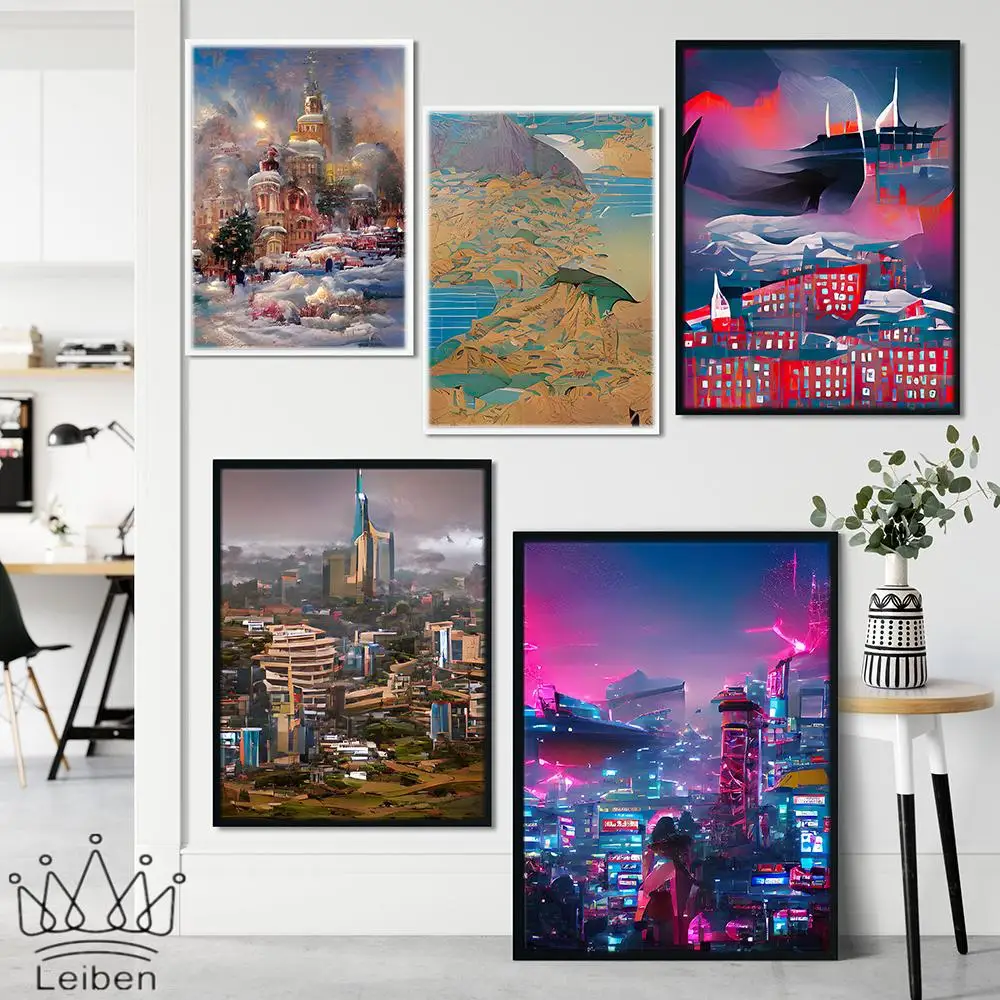 

Anime Graffiti Travel City Poster Abstract Landscape Cityscape Canvas Painting Nordic Wall Art Picture for Living Room Decor