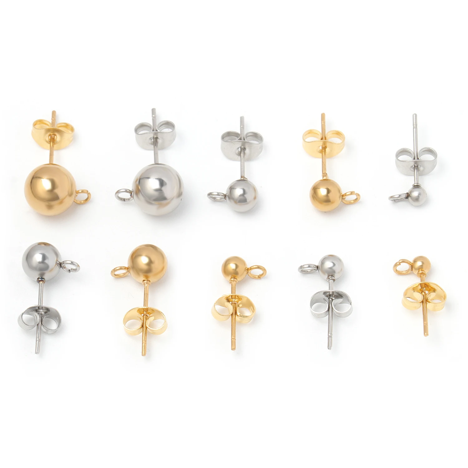 50 teile/los Edelstahl Runde Kugel Ohr Rücken Post Studs Mit Offenen Ring Ohr Ohrstöpsel für DIY Ohrringe Schmuck Machen Zubehör