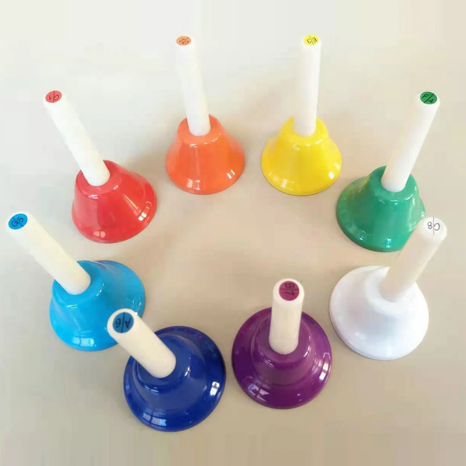 Hand Bell Children Percussion Instruments 8x Colorful Hand Percussion Bells Hand Bells Set for Toddlers Wedding Chorus Metal Musical Toy Percussion
