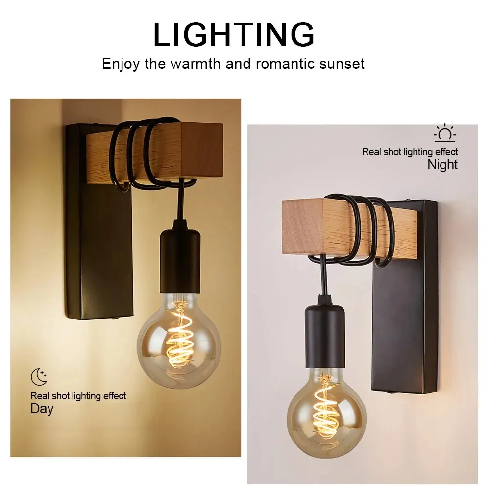 Retro Wood LED Wall Lamp E27 220V 110V Industrial Night Loft Light Fixtures Live Room Bedside Lamp Decor Bathroom Restaurant
