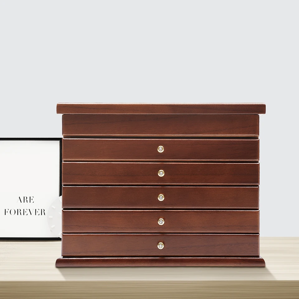 Vintage Wooden Jewelry Box with Six Compartments