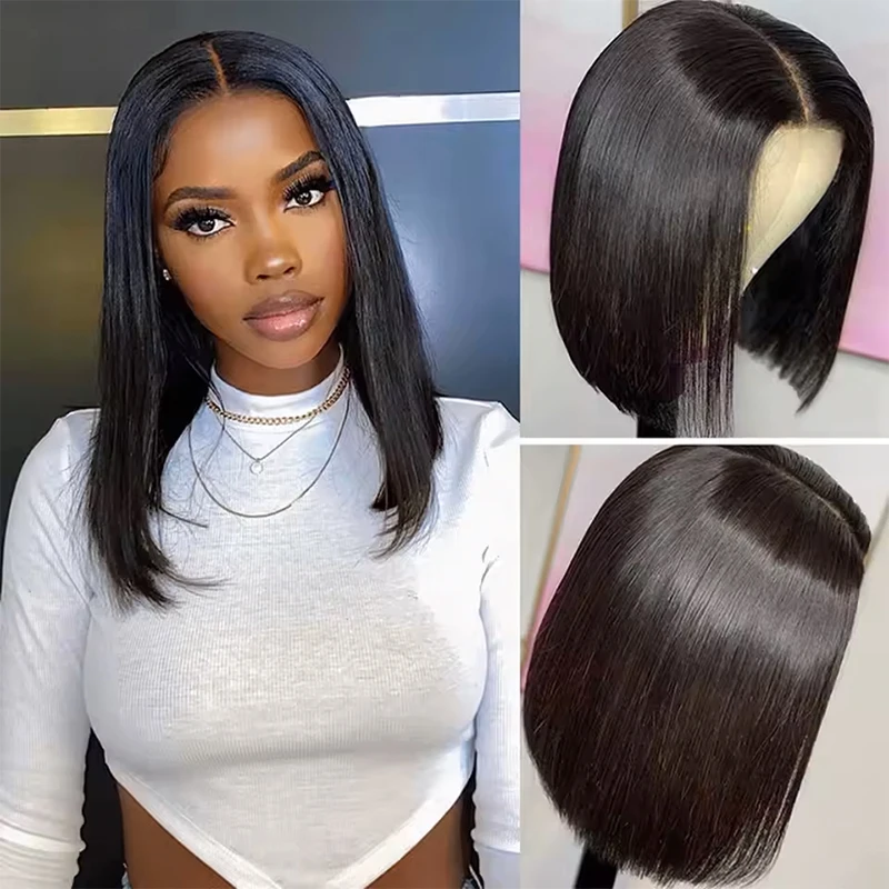 Wear And Go Glueless Bob Wig Human Hair Short Straight Lace Front Wigs Pre Cut Brazilian Hair 4x4 5X5 HD Lace Closure Wig 2