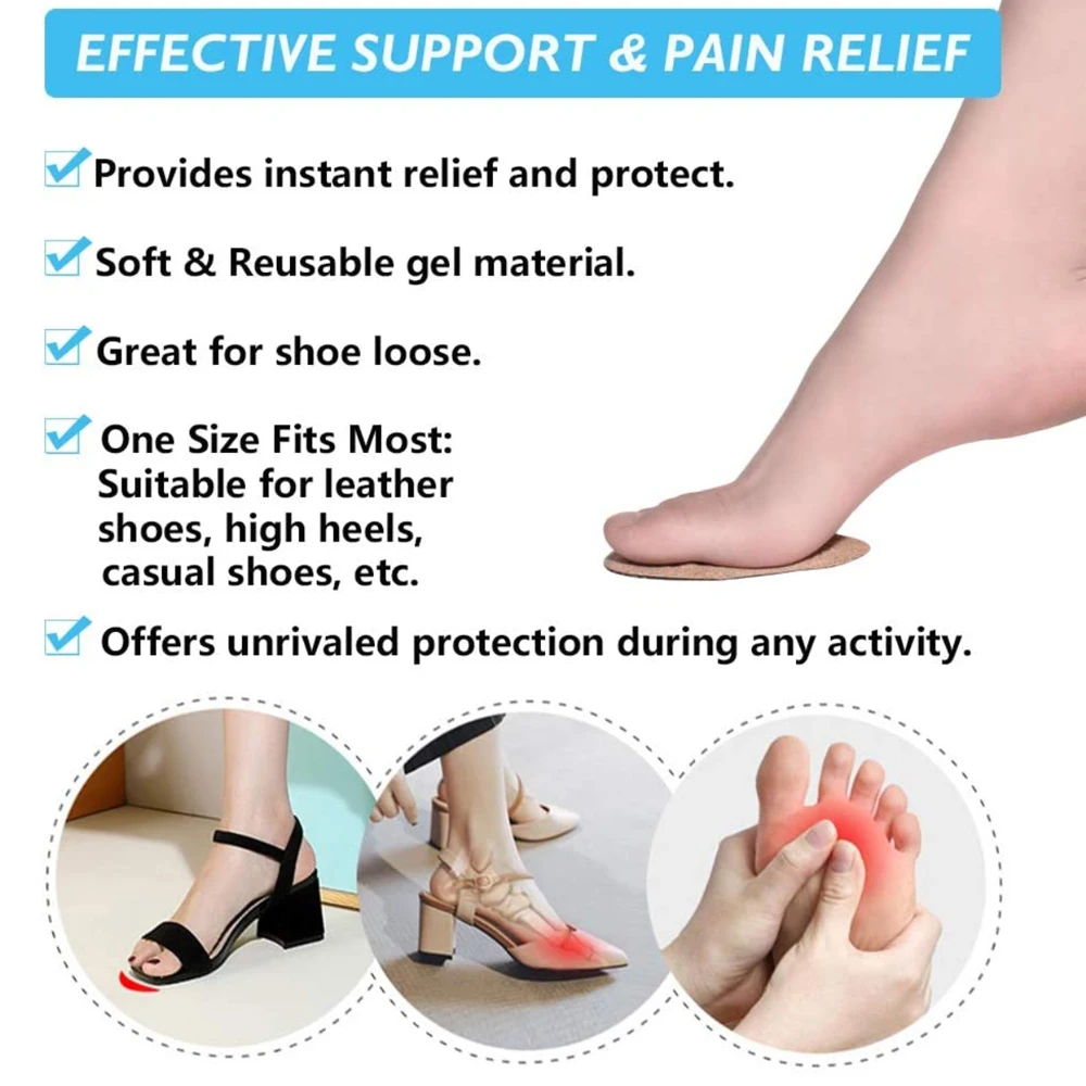 Silicone Forefoot Insert Metatarsal Pads for Women High Heels Sandals Non-slip Ball of Foot Cushions Pads for Feet Pain Relief