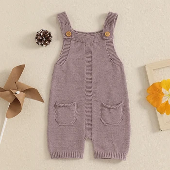 Baby Girl Summer Romper Sleeveless Front Pocket Solid Color Jumpsuit Infant Overalls Outfit 3