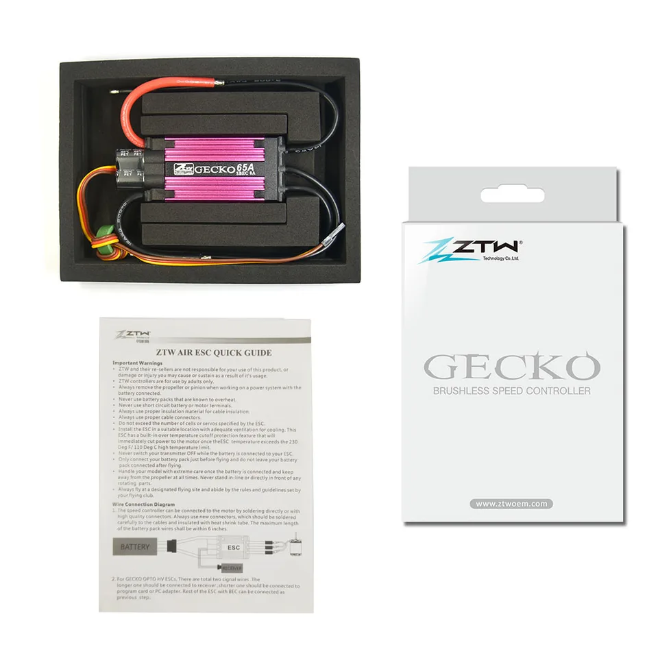 ZTW Gecko 45A/65A/85A/125A/155A ESC 2-6S 内蔵 5/6/7.4/8.4V SBEC 8A