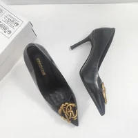 Fashion Women's High Heels Light Luxury Brand Designer Career Office Female Fine Heel Shoes High Heels Metal Buckle Women's Shoe 3