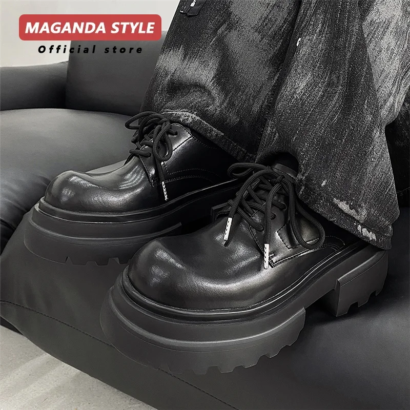 Original niche design, big toe lace up derby shoes, thick soled small leather shoes, men's height increasing 7cm leather shoes