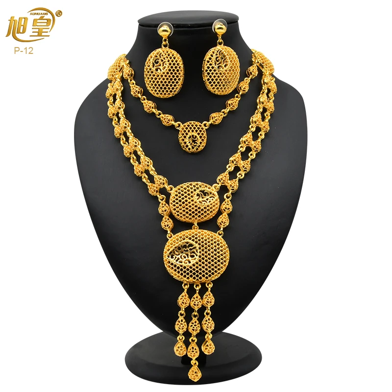 Jewelry Sets Jewelry Set Women Earrings Chain Necklace XUHUANG Ethiopian Gold Color Jewelry Set For Women Dubai Bridal Wedding Necklace And Earring Set Moroccan African Jewelry Gift