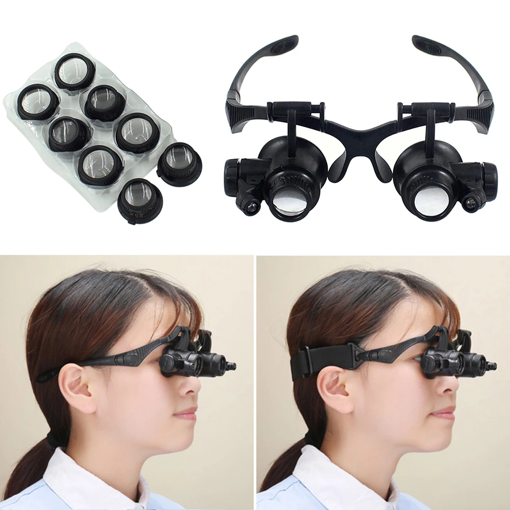 Dual Lens 20X MAGNIFYING Eye GLASSES W/ Led Lights 20 Power 20x Magnifier  Hands Free Glass Jewelers Watch Repair Loupe Magnify Eyeglasses 