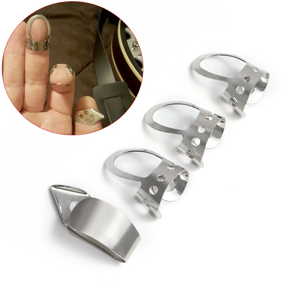 

4pcs Thumb Finger Guitar Picks Stainless Steel Guitar Picks For Acoustic Guitar Banjo Ukulele Guitar Accessories
