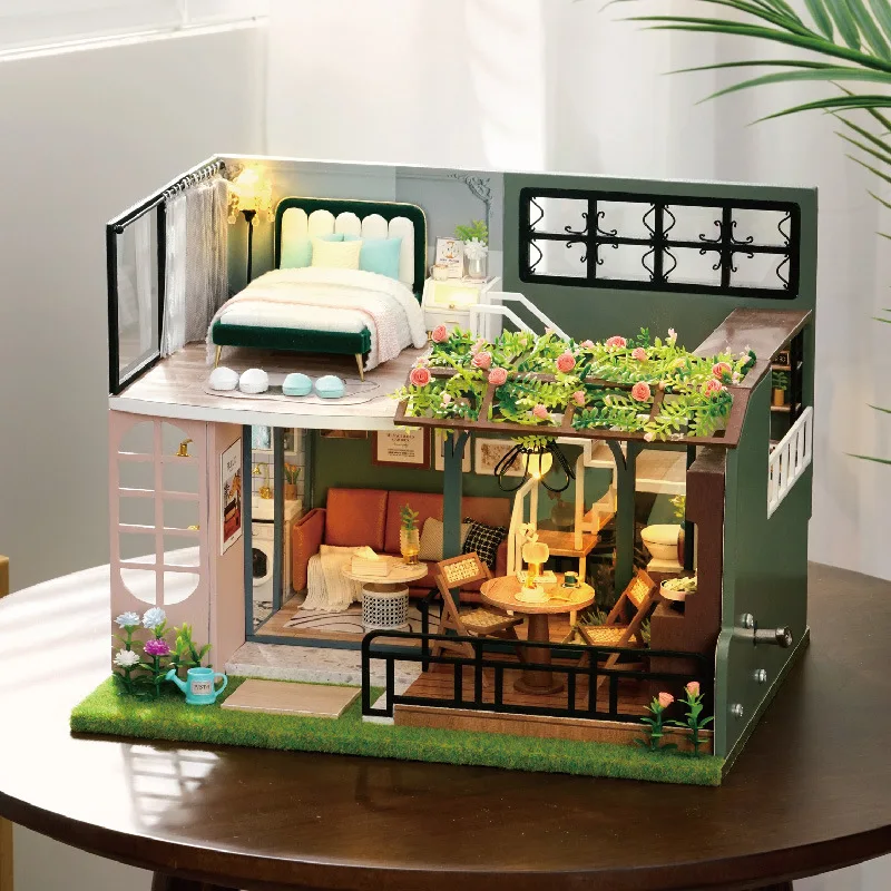 

Diy Garden Cabin Vintage Loft Handmade Double Decker Villa Model Assembly Toy