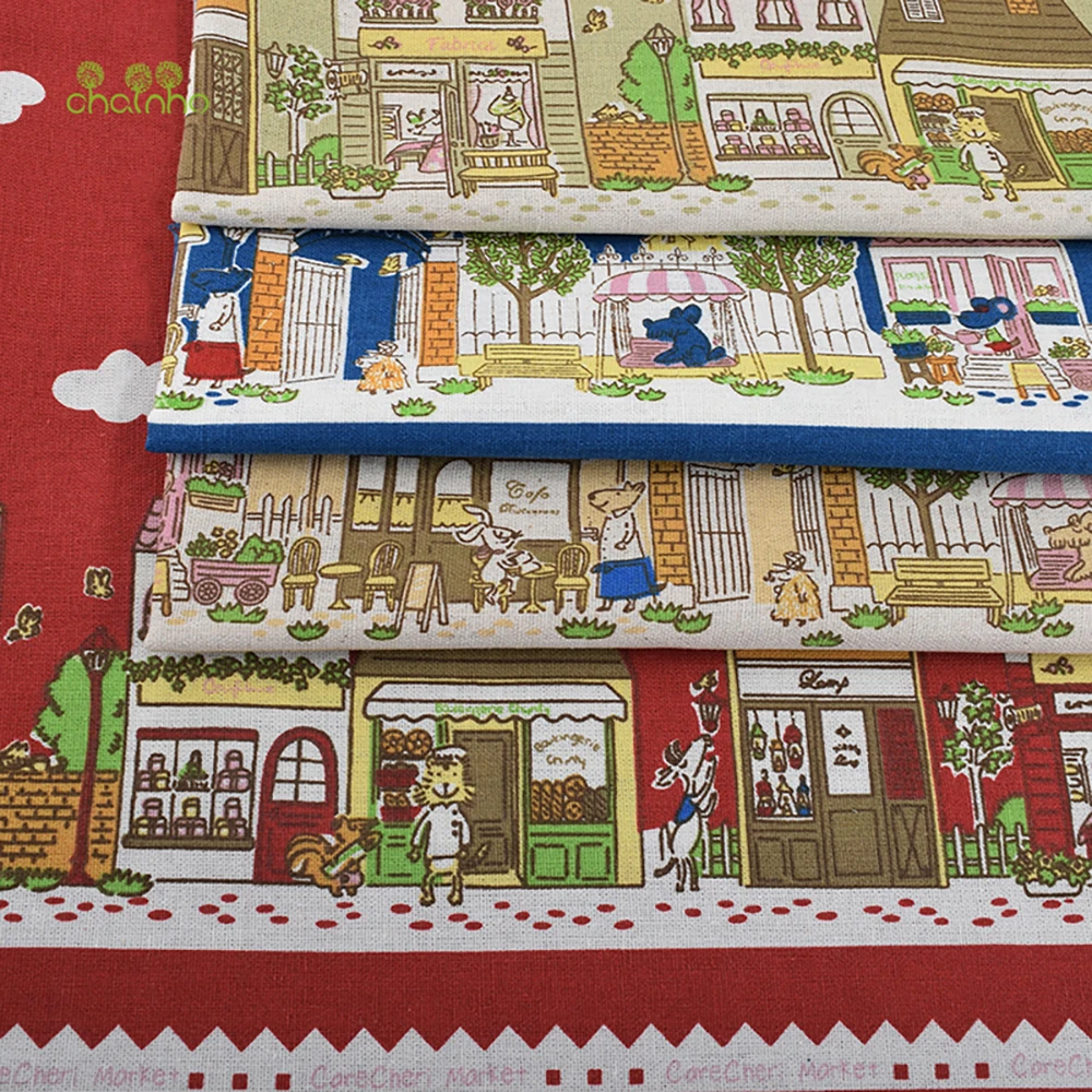 Chainho,Printed Cotton Linen Fabric,DIY Quilting Sewing Material,Cloth For Table,Sofa,Cushion,Bag,Furniture Cover,15CLB3