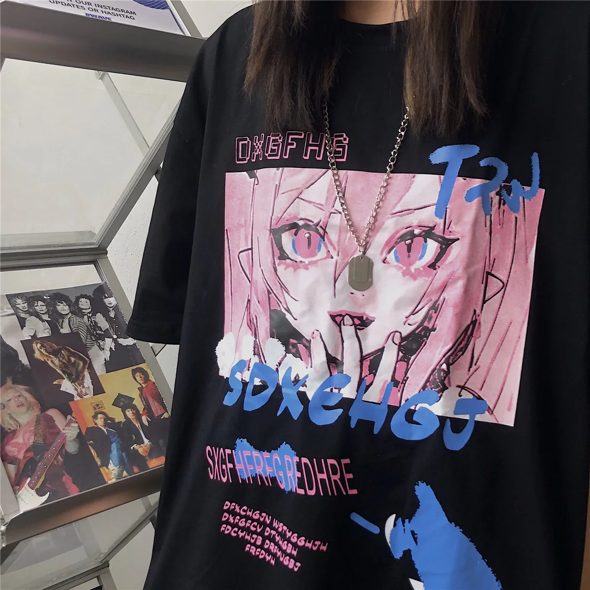 Women T-shirts Anime Print Grunge Loose Steampunk Short Sleeve T-shirt Female Gothic Harajuku Summer Clothing Kawaii Y2k Tops |