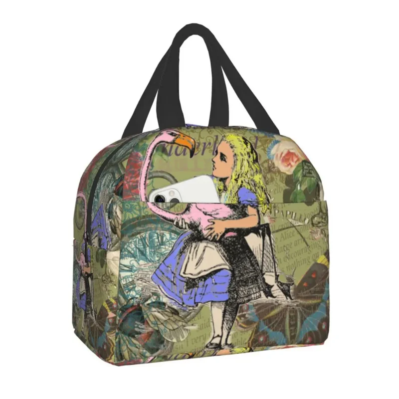 

Wonderland Flamingo Insulated Lunch Bags for Women Tropical Bird Portable Cooler Thermal Food Lunch Box for Kids School Children