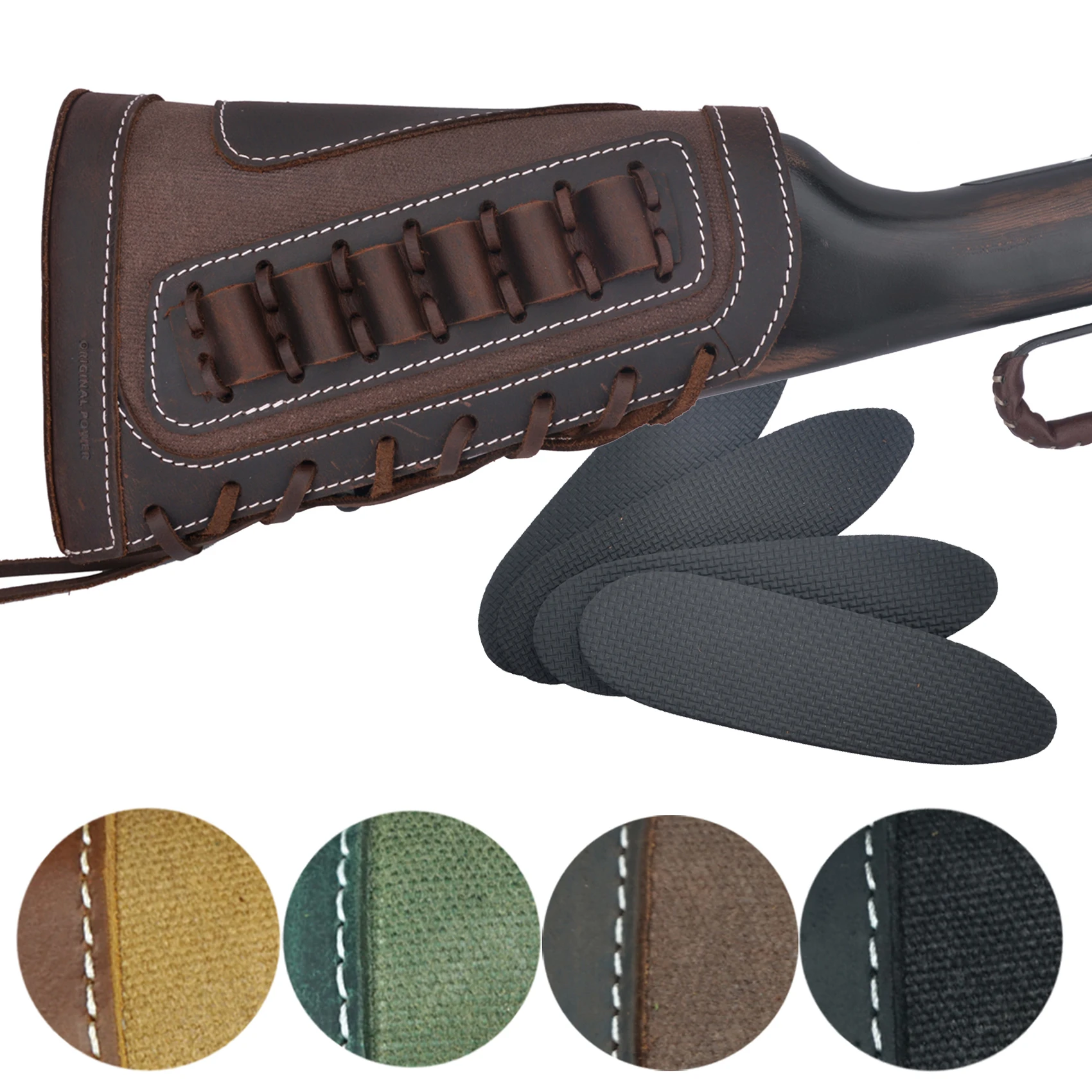 LeatherCanvasShellRifleCartridgeHolderCanvasAmmoCarrierPouchGunButtstockFor4570