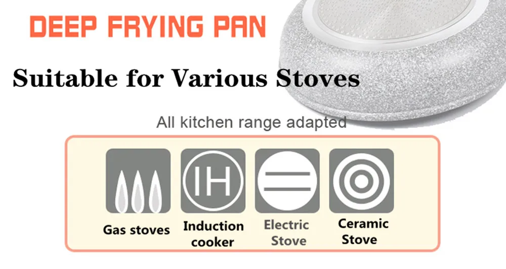 Durable Stone Frying Wok Pan Non-stick Ceramic Pot Induction Fryer Steak Cooking Gas Stove Skillet Cookware Tool for Kitchen Set